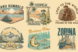 do hand drawn vintage illustration for your merchandise brand
