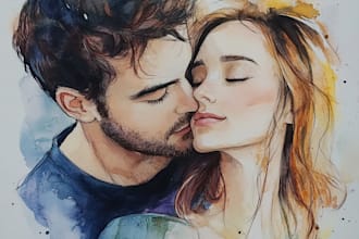 draw a watercolor couple portrait