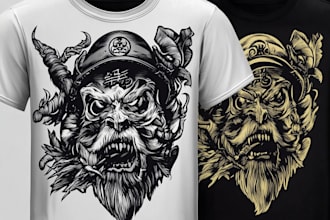 create awesome linocut style t shirt design for you