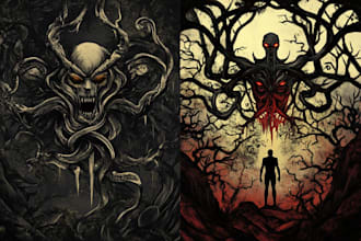 draw dark art illustration with engraving style