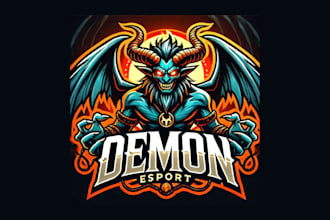 create modarn demon esport mascot logo with new concepts