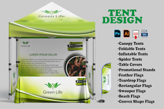 design canopy tent, table cover, feather flag and trade booth