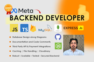develop rest api and backend using nodejs, typescript, express, mongodb, sql