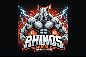 do creative rhinos muscle mascot logo with any file format