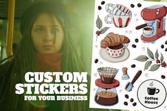 create custom sticker pack for your business, cute cartoon illustrations