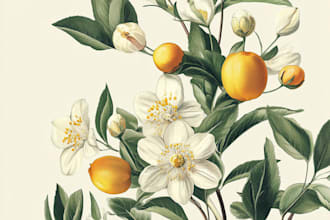 draw botanical illustrations of flowers, plants and fruits