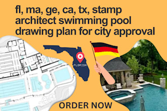 fl, ma, ga, ca, tx, stamp architect swimming pool drawing plan for city approval