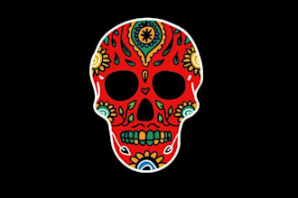 make unique lucha mexican illustration, sugar skull logo