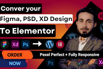 convert figma, xd, or PSD to elementor wordpress website design