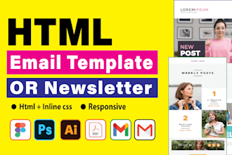 code html email template or psd, xd, pdf figma to html email template responsive