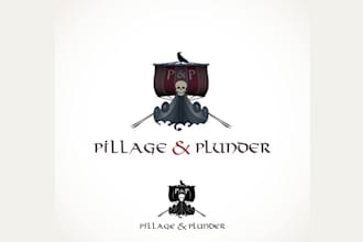 design viking ship inspired pillage plunder logo
