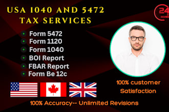 prepare and file 1040, 1040nr, 1120, 5472, w2 forms to irs schedule c for you