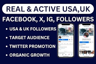 grow your facebook page followers, x, ig, to 247 active foll0wers target usa, uk