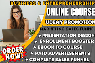 do udemy online course promotion, business and entrepreneurship course marketing