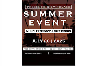 design event flyer, church, food, sports