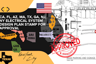 ca, fl, az, ma, tx, ga, nj, ny electrical system design plan stamp for approval