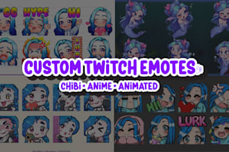 design custom twitch emotes in chibi anime or animated style