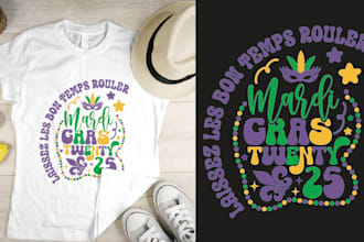 do retro vintage groovy mardi gras t shirt design