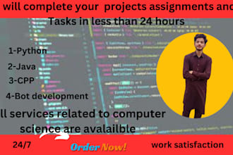 do urgent python, cpp, sql,java, html css, opp,database ,fullstack developer