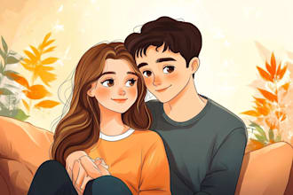 draw a cute cartoon couple portrait