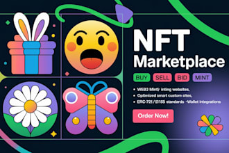 build nft marketplace, nft minting website, smart contract and nft staking