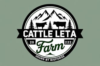design a premium hand dawn vintage farm logo