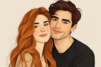draw couple, family or group to vector cartoon portrait