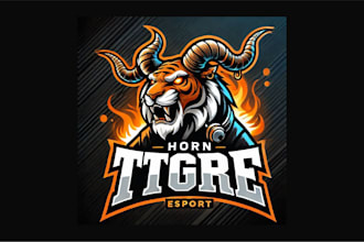 design creative horn tiger mascot logo within two days