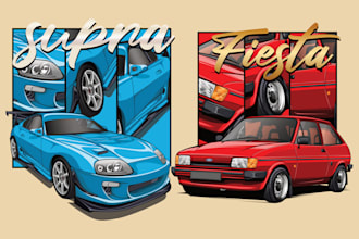 create car or automotive vector illustrations for t shirts