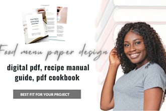 design food menu paper design, digital pdf, recipe manual guide, pdf cookbook