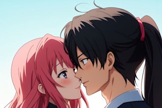 draw you anime couple art portrait
