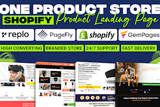 design shopify one product store or landing page by pagefly, replo, gempages