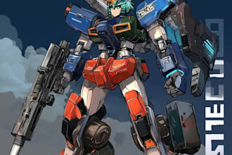 do custom digital 2d anime mecha art illustration