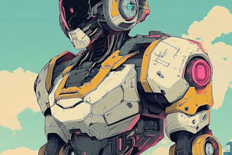 custom futuristic mecha robot character illustration art