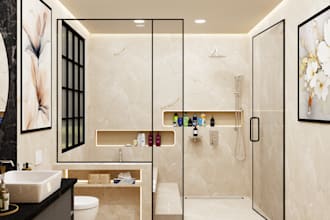 do modern bathroom interior design in 3d and render