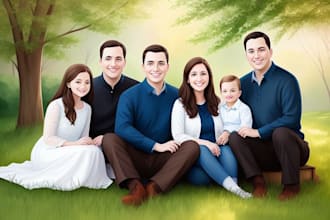 paint a family portrait into a digital watercolor painting