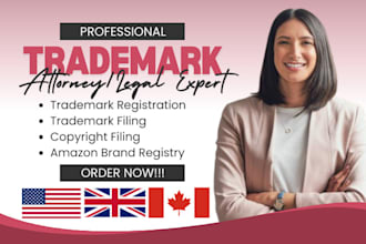 do trademark registration, filing and amazon brand registry for US UK canada