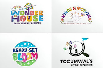 make a modern daycare, childcare, babyshop, school and kids logo