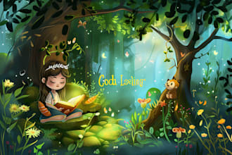 create a magical childrens book cover with custom illustrations