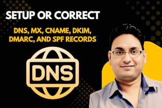 set up or correct the dns, mx, cname, dkim, dmarc, and spf records