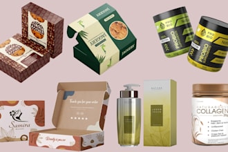 do custom product packaging box design, bottle label design, pouch, 3d mockup