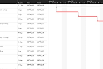 create construction schedules, gantt charts in ms project, excel, primavera p6