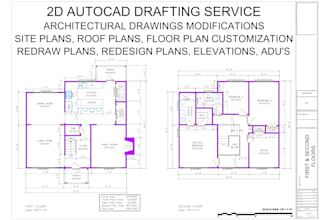 recreate existing, new floor plan, elevation and roof plans