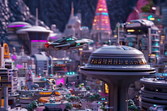 draw a sci fi and science fiction futuristic city art