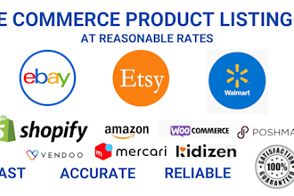 do product listing on ebay, etsy, shopify, poshmark, depop whatnot and vinted