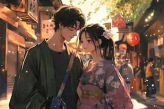 draw anime portrait illustration for couples and friends