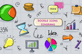 draw cartoon doodle icons, diagrams, infographic