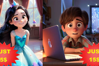 design 3d pixar style cartoon character, logo, animation, ai art