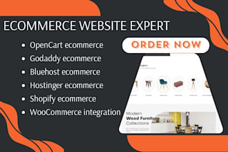 build opencart, godaddy, bluehost, hostinger, shopify, woocommerce ecommerce