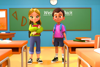 do 3d children book illustration, story book, children picture book and cover